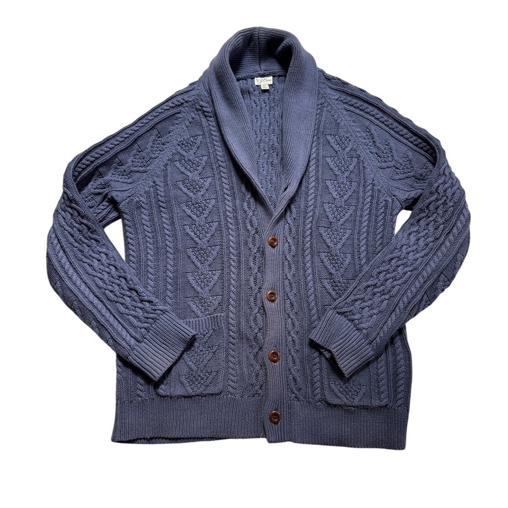 J. Crew Slate Blue Cable Knit Shawl Collar Cardigan XL Preppy Academia Heritage